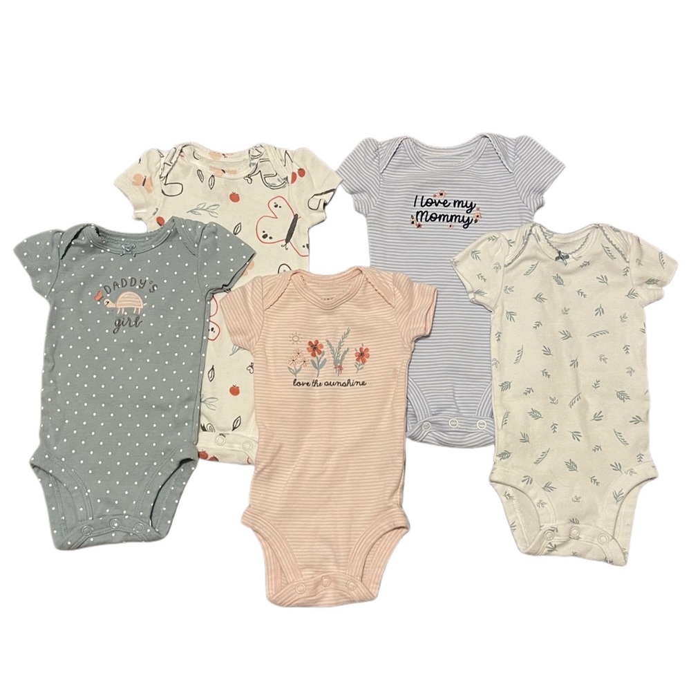 5 Newborn Short Sleeve Bodysuits
